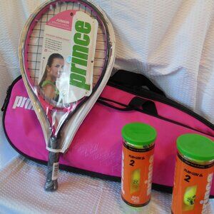 Prince brand junior tennis racket Pink 21 NEW with case and 2 tubes of balls